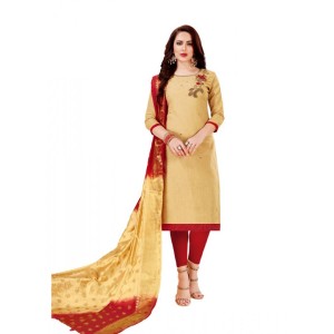 Women's Slub Cotton Unstitched Salwar-Suit Material With Dupatta