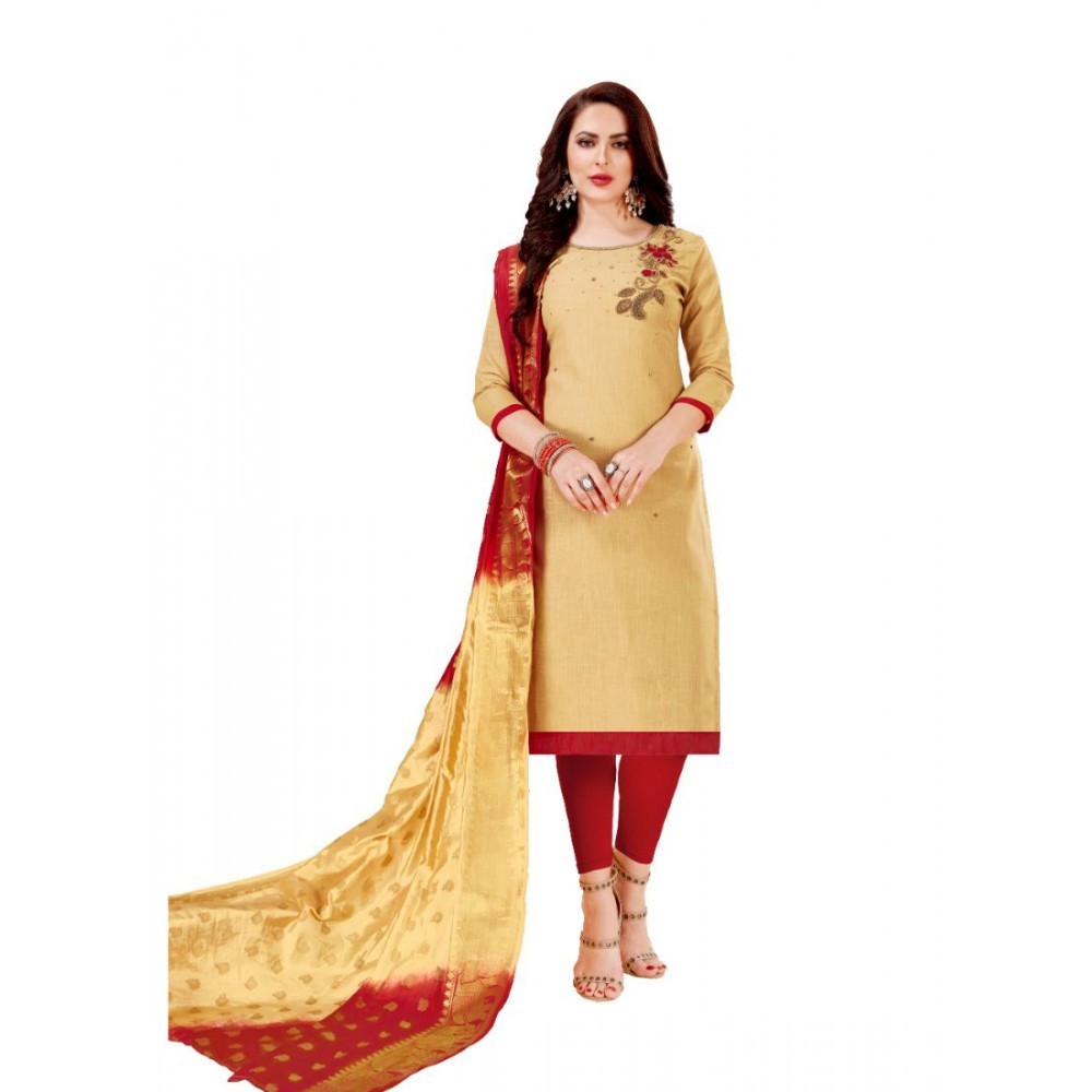 Women's Slub Cotton Unstitched Salwar-Suit Material With Dupatta