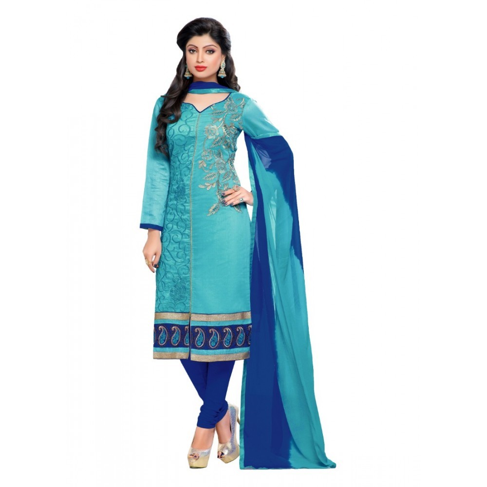 Women's Chanderi Unstitched Salwar Suit-Material With Dupatta