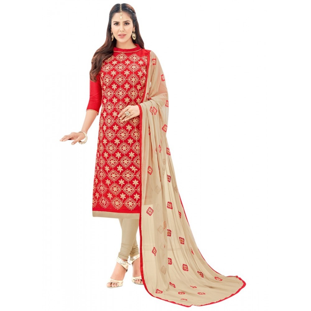 Women's Chanderi Unstitched Salwar Suit-Material With Dupatta