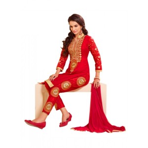 Women's Chanderi Unstitched Salwar Suit-Material With Dupatta