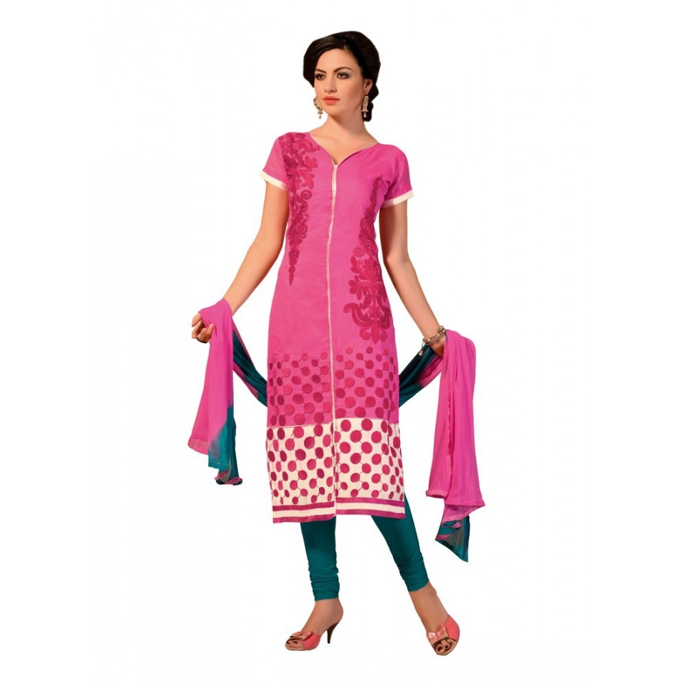 Women's Chanderi Unstitched Salwar Suit-Material With Dupatta
