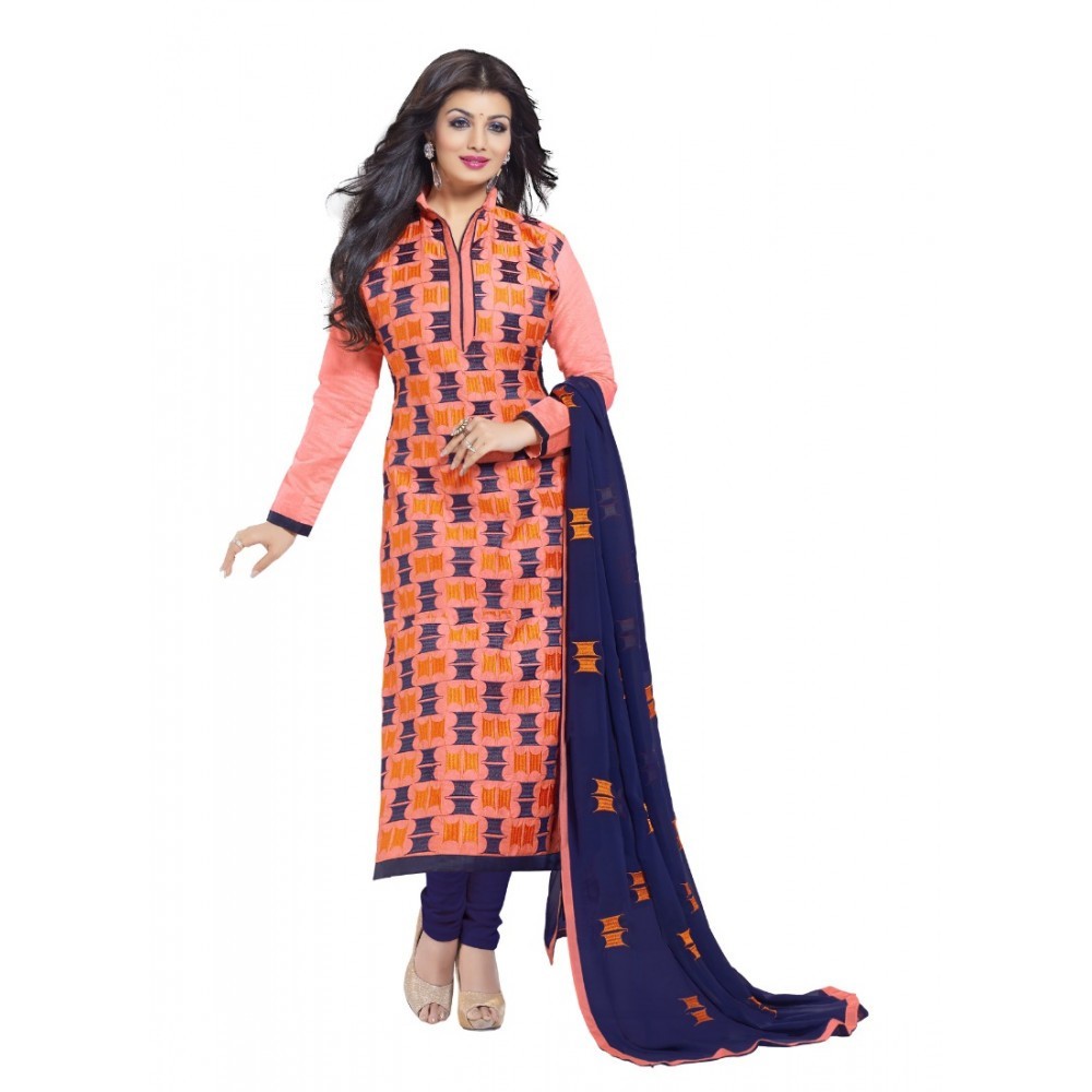 Women's Chanderi Unstitched Salwar Suit-Material With Dupatta