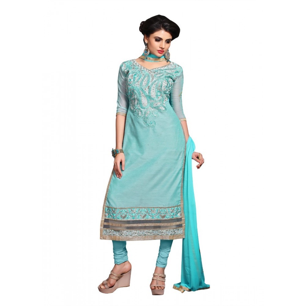 Women's Chanderi Unstitched Salwar Suit-Material With Dupatta