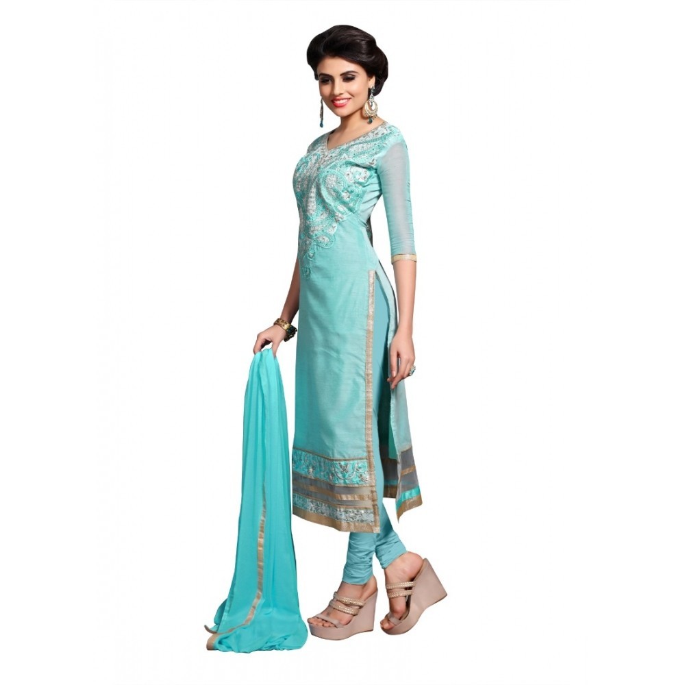 Women's Chanderi Unstitched Salwar Suit-Material With Dupatta