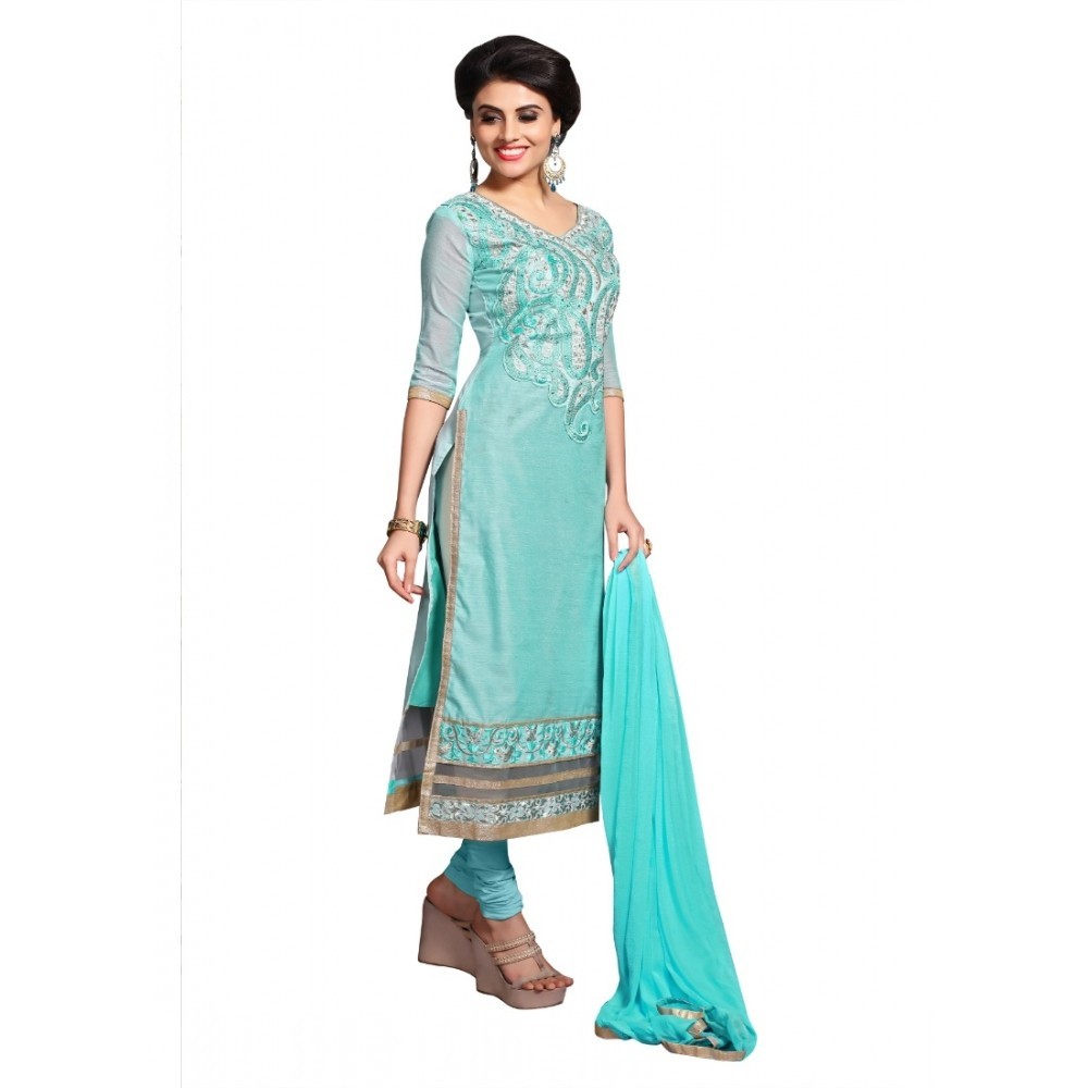 Women's Chanderi Unstitched Salwar Suit-Material With Dupatta
