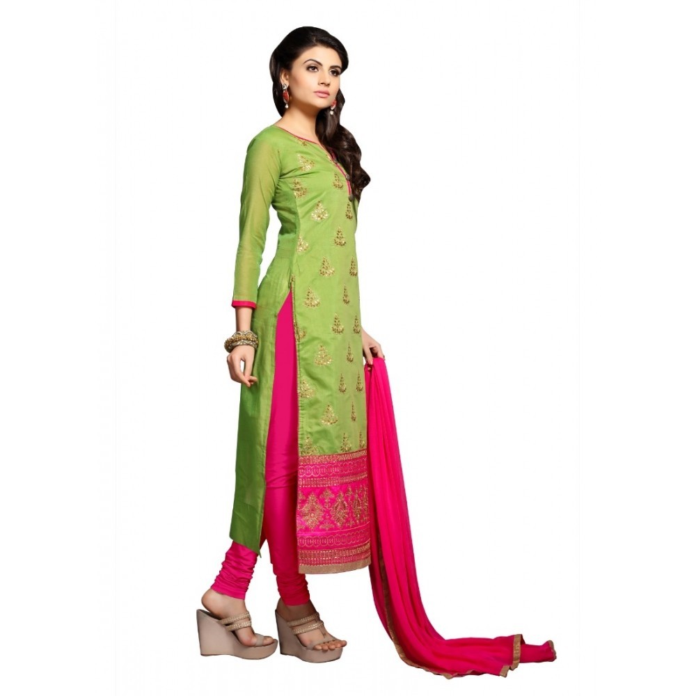 Women's Chanderi Unstitched Salwar Suit-Material With Dupatta