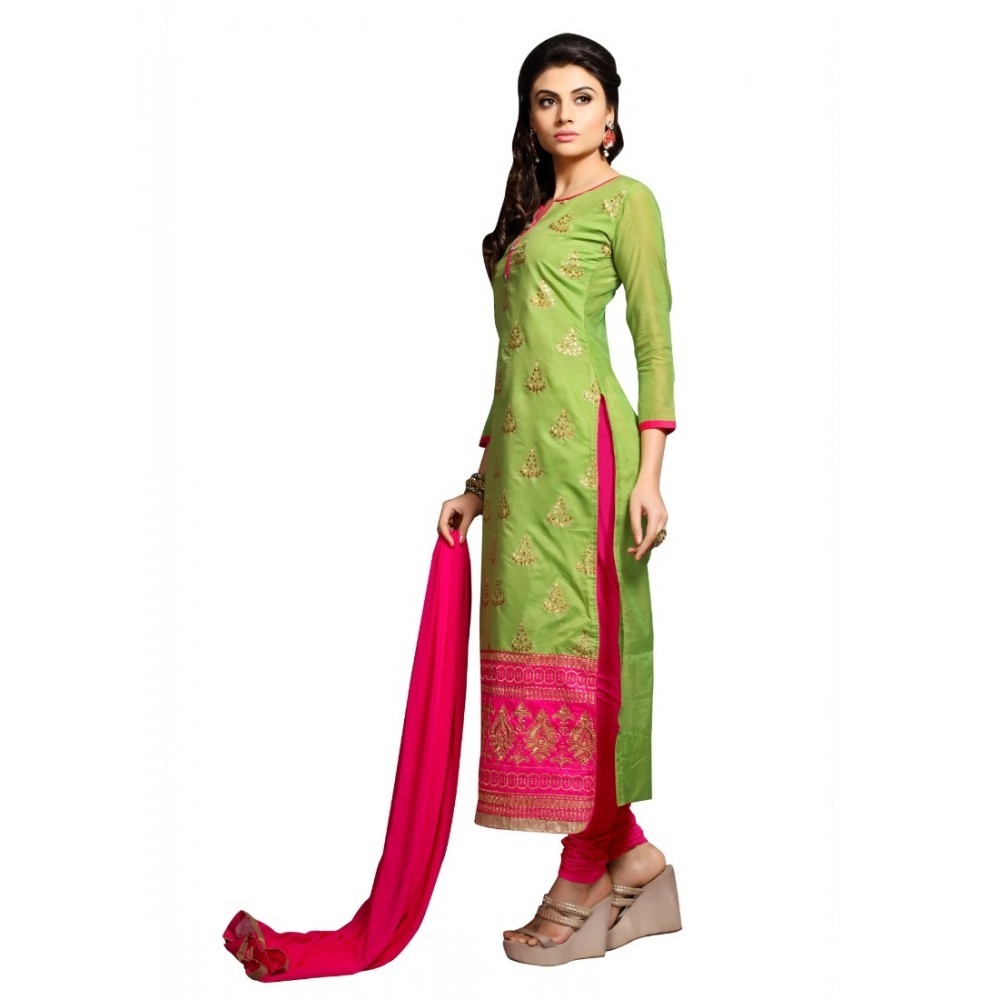 Women's Chanderi Unstitched Salwar Suit-Material With Dupatta