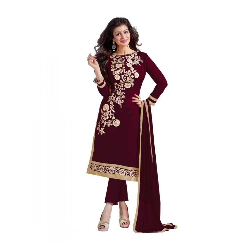 Women's Chanderi Unstitched Salwar Suit-Material With Dupatta