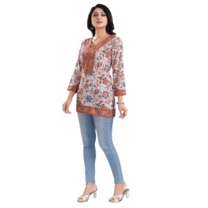 Women's 3/4th Sleeve Faux Crepe Tunic Short Top