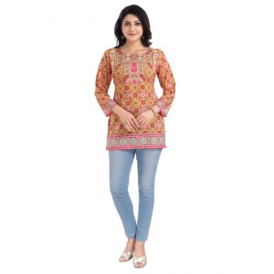 Women's 3/4th Sleeve Faux Crepe Tunic Short Top