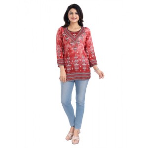 Women's 3/4th Sleeve Faux Crepe Tunic Short Top