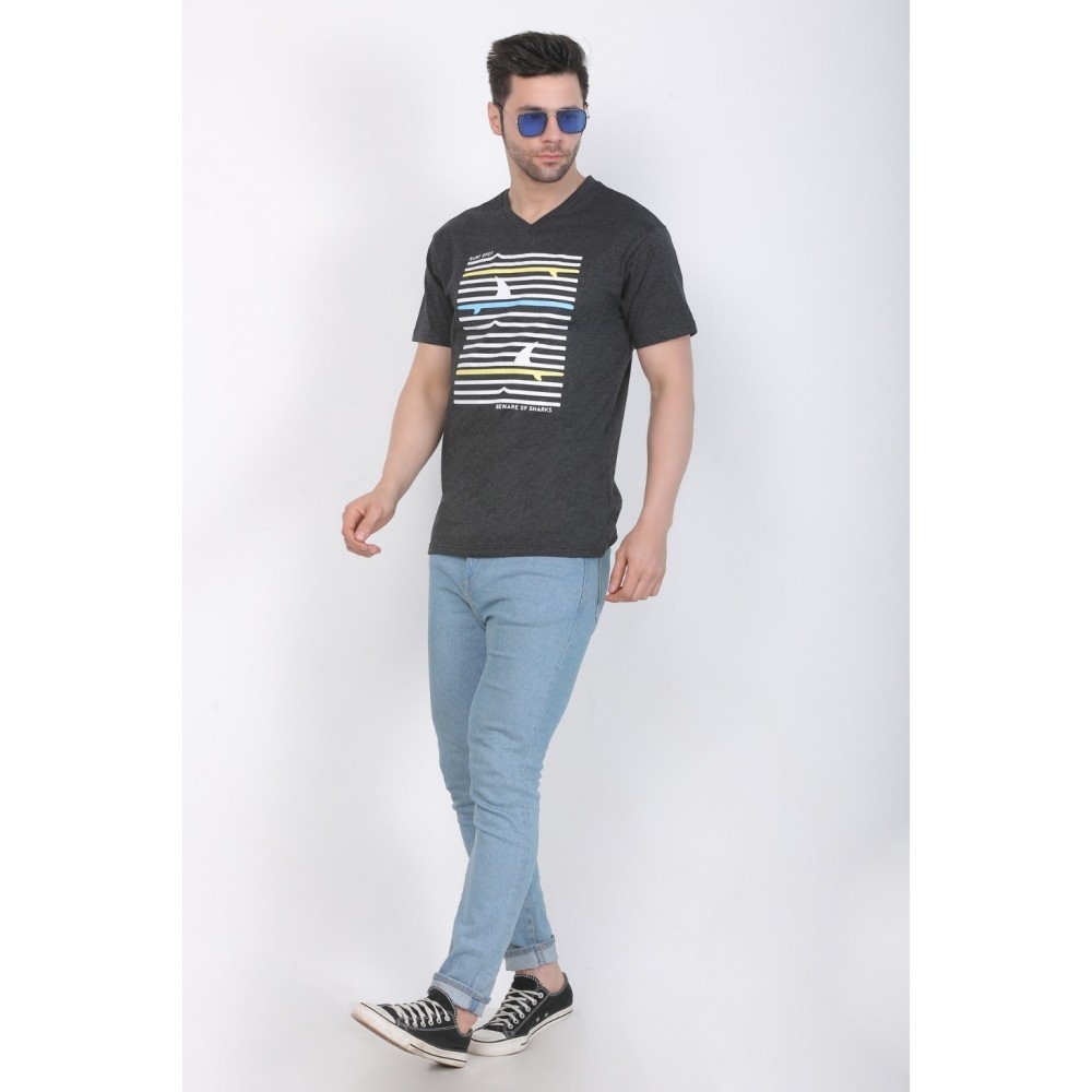 Men's Cotton Jersey V Neck Printed Tshirt