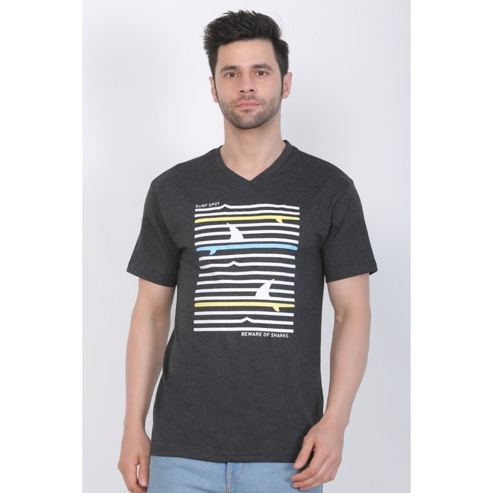 Men's Cotton Jersey V Neck Printed Tshirt