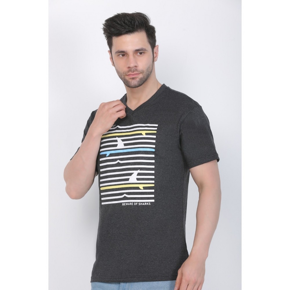 Men's Cotton Jersey V Neck Printed Tshirt