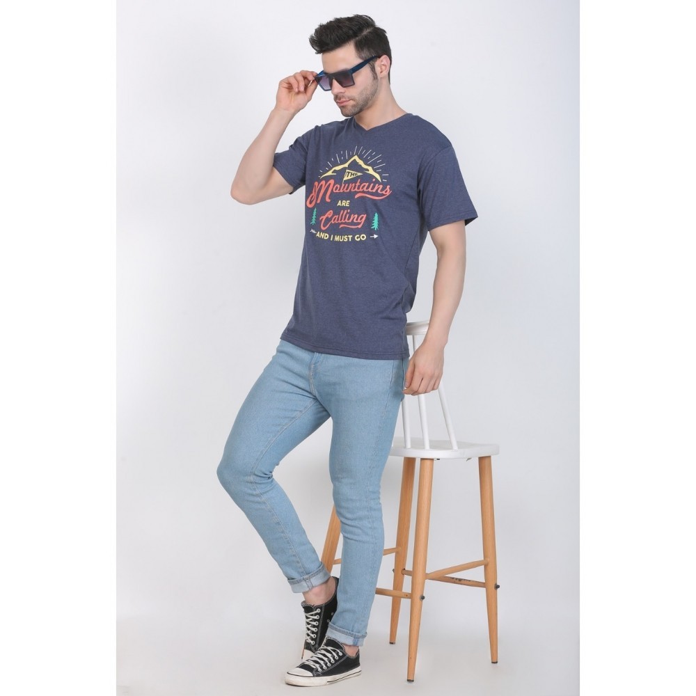 Men's Cotton Jersey V Neck Printed Tshirt