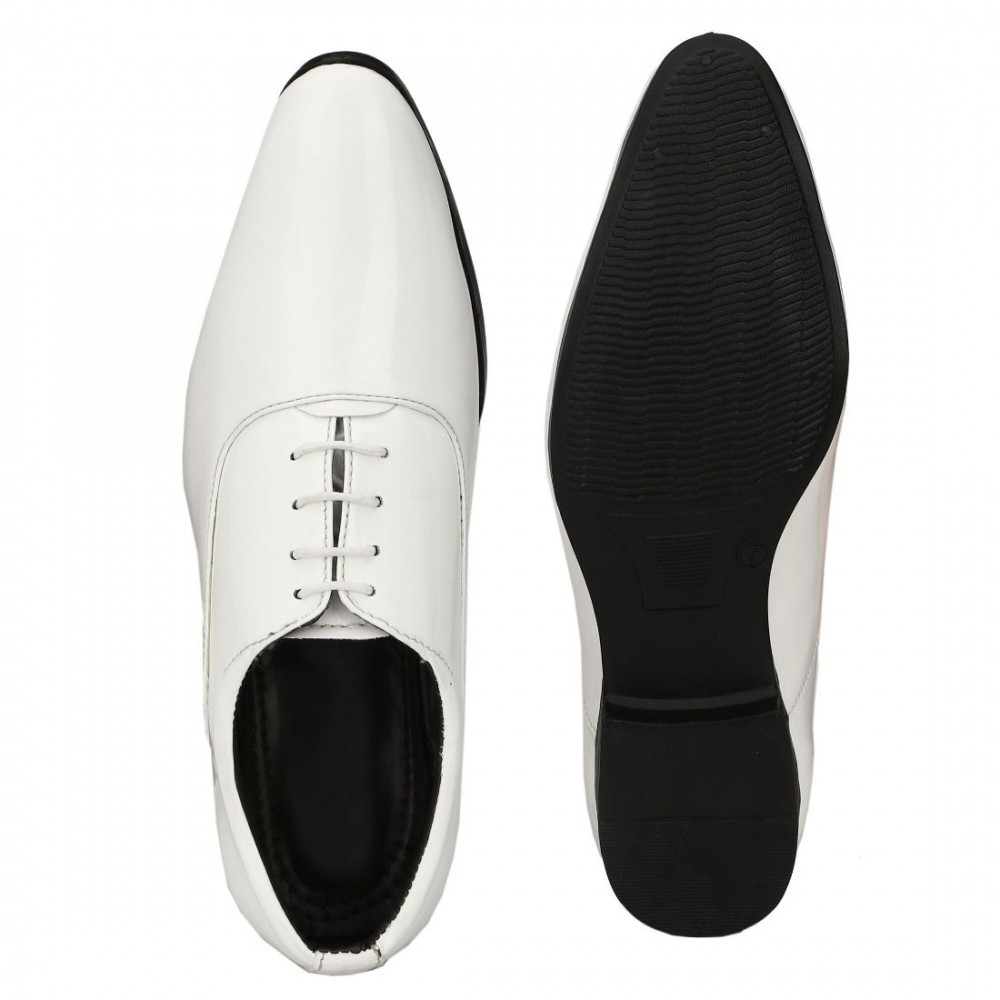Men's White Color Patent Leather Material Casual Formal Shoes