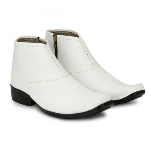 Men's White Color Leatherette Material Casual Boots