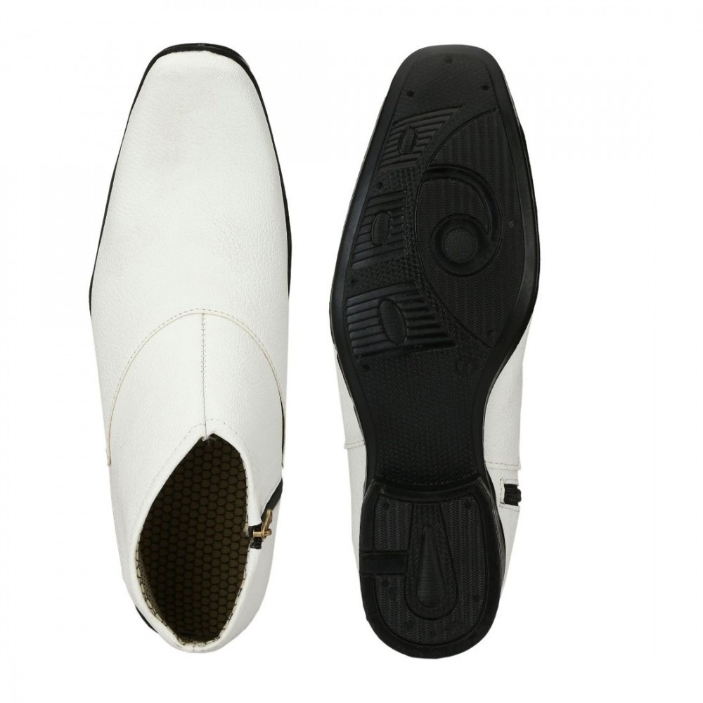 Men's White Color Leatherette Material Casual Boots
