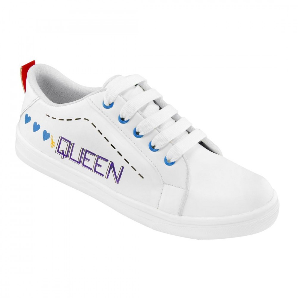 Women White,Blue Color Leatherette Material Casual Sneakers