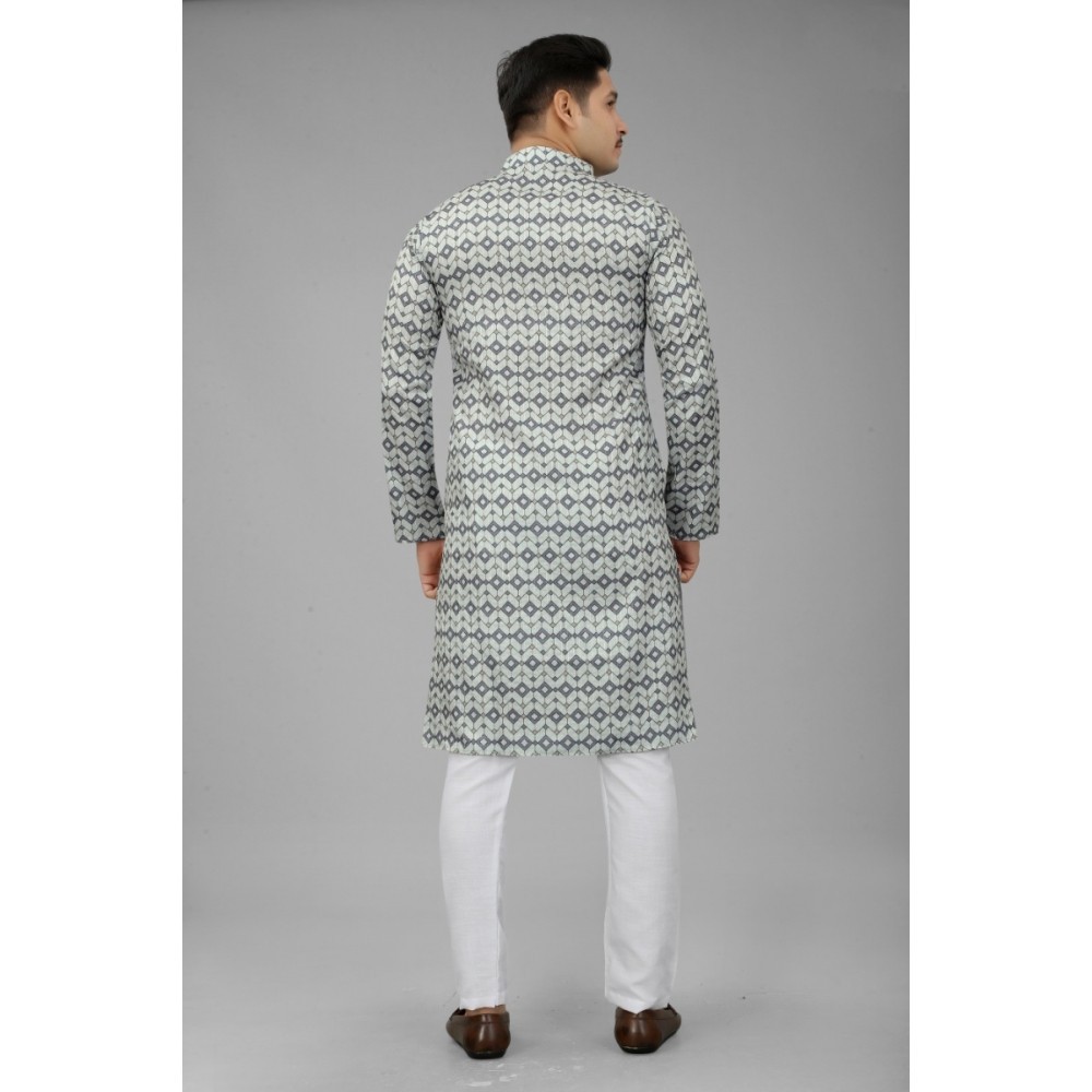 Men's Multi Color Full Sleeves Mandarin Collar Printed Ethnic Kurta Set