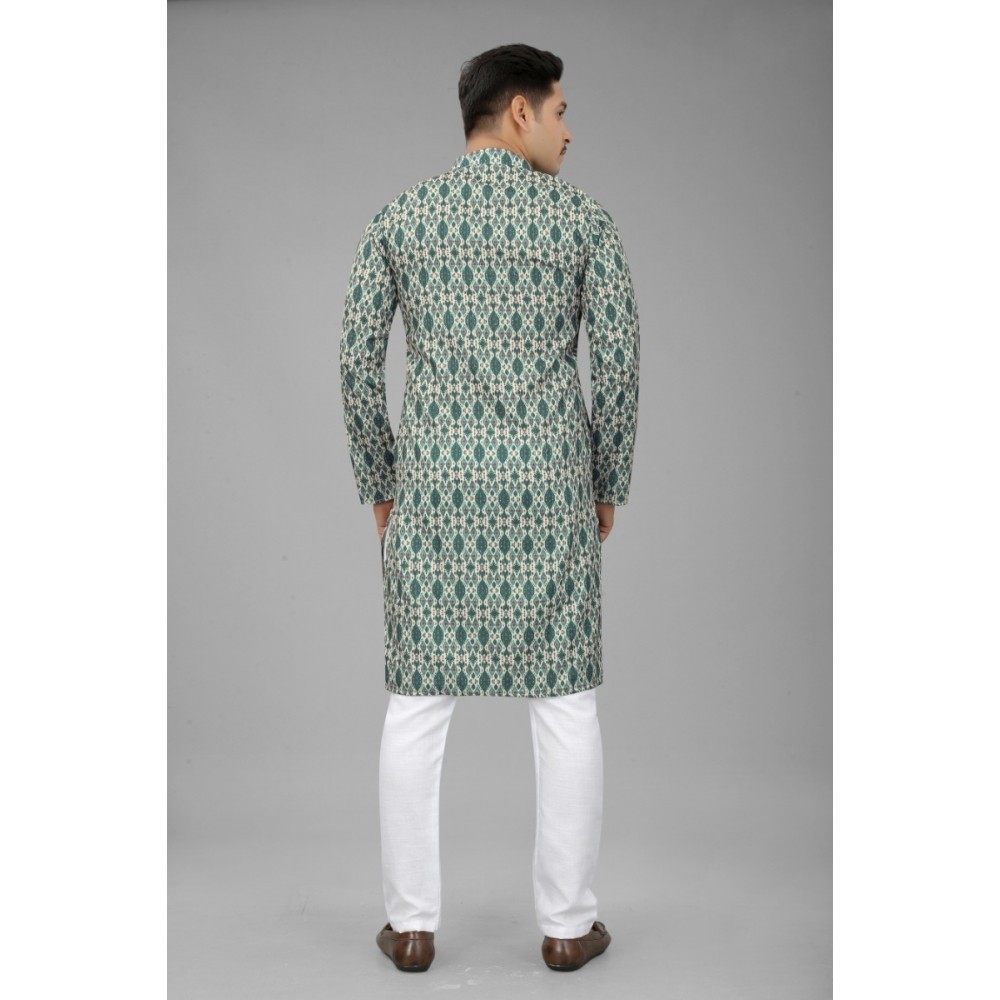 Men's Multi Color Full Sleeves Mandarin Collar Printed Ethnic Kurta Set