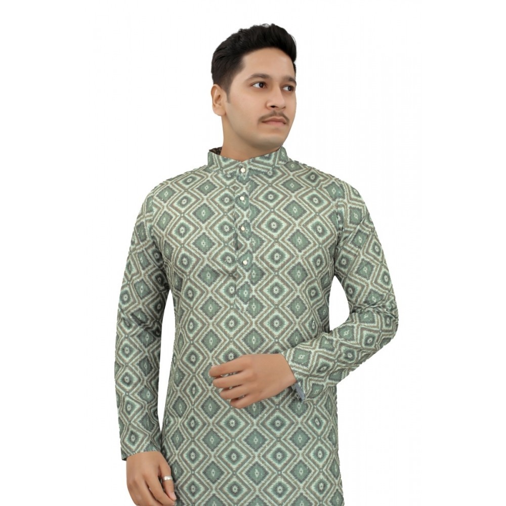 Men's Multi Color Full Sleeves Mandarin Collar Printed Ethnic Kurta Set