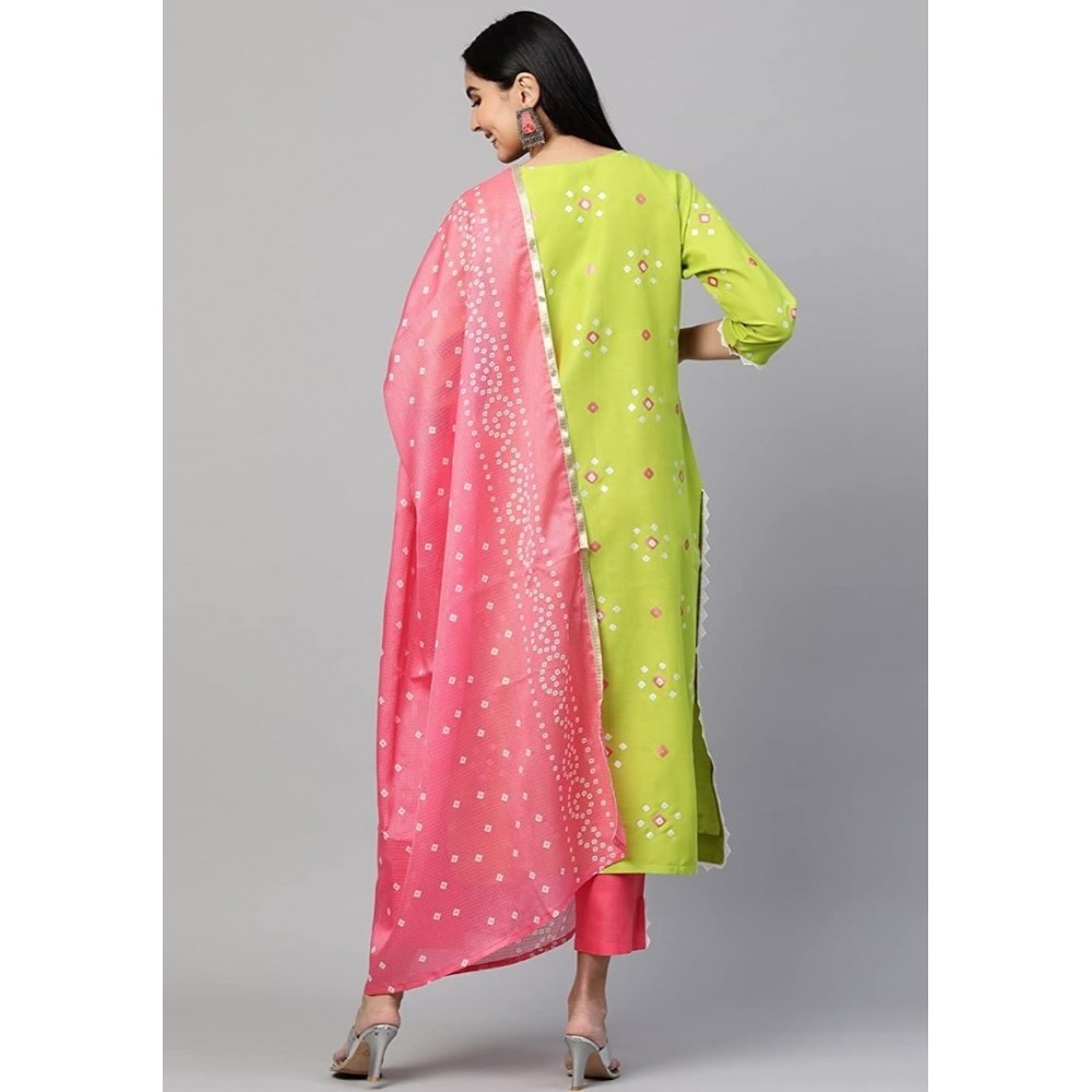 Women's Printed Kurti With Bottom Dupatta Set