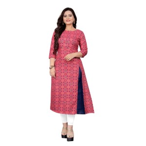 Women's Cotton Print with Foil Frontslit Kurti