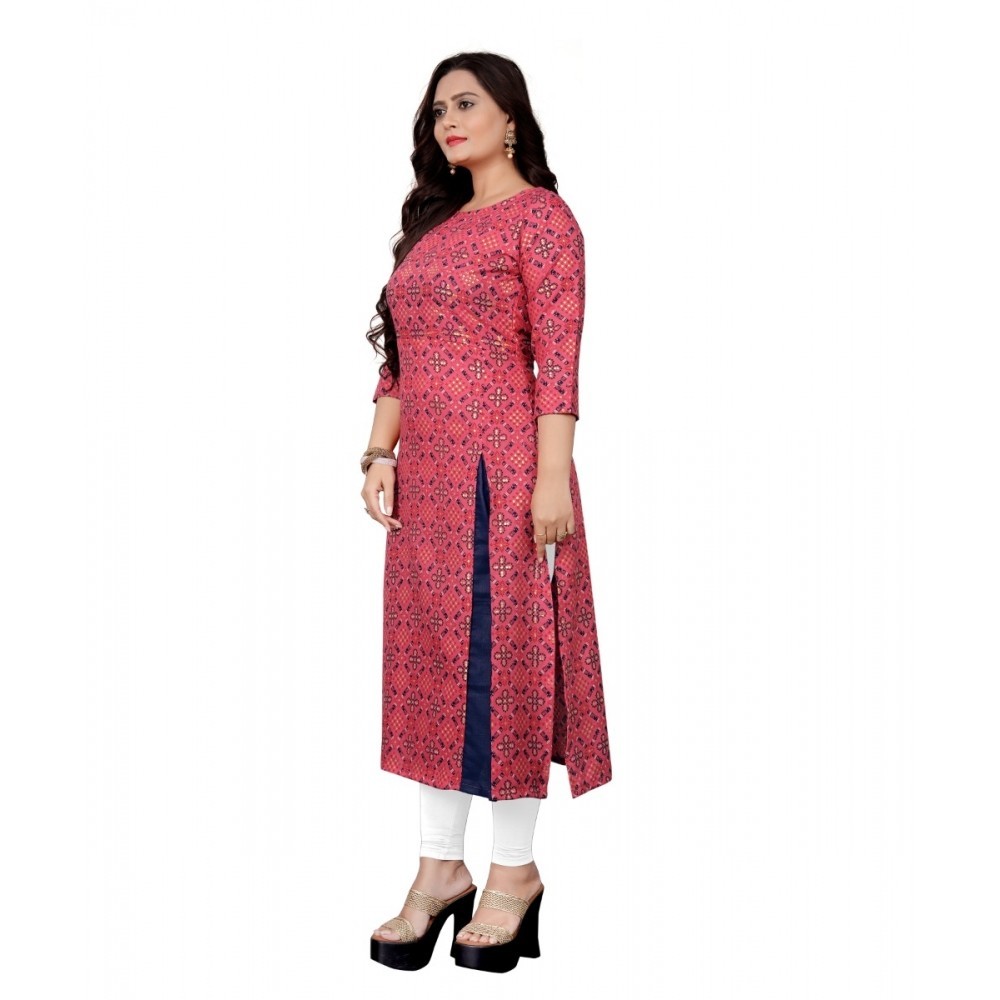 Women's Cotton Print with Foil Frontslit Kurti
