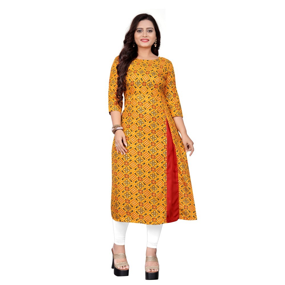 Women's Cotton Print with Foil Frontslit Kurti