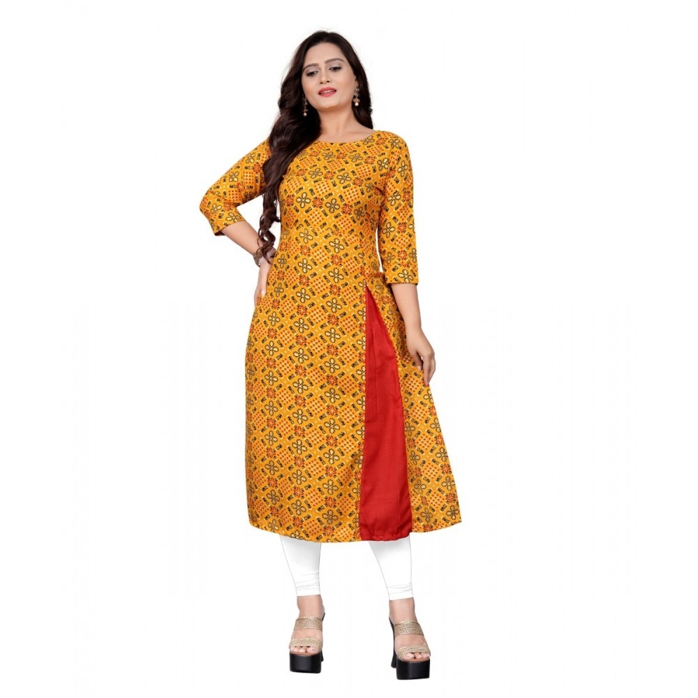 Women's Cotton Print with Foil Frontslit Kurti