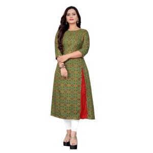 Women's Cotton Print with Foil Frontslit Kurti