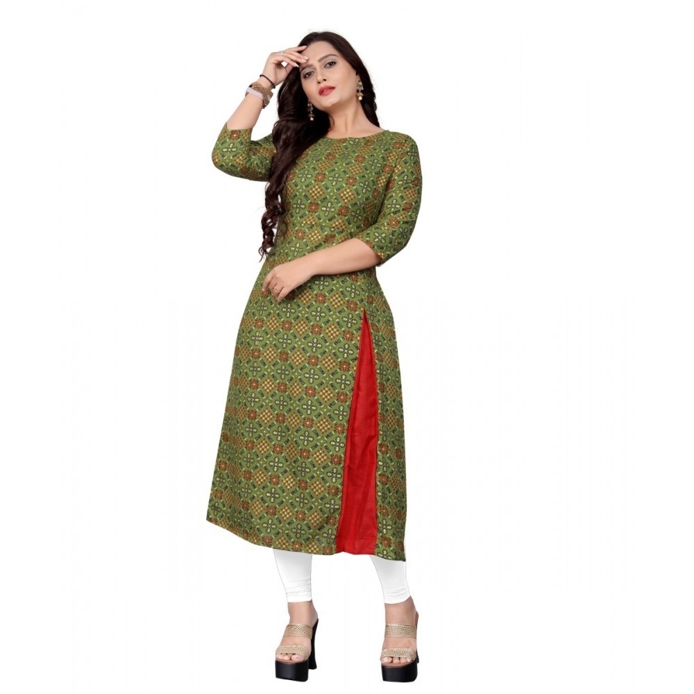Women's Cotton Print with Foil Frontslit Kurti