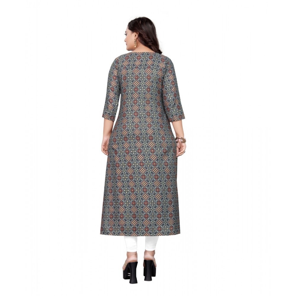 Women's Cotton Print with Foil Frontslit Kurti