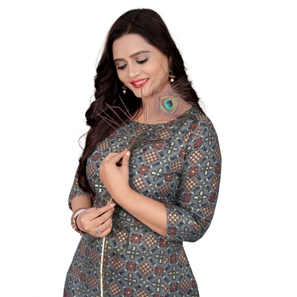 Women's Cotton Print with Foil Frontslit Kurti