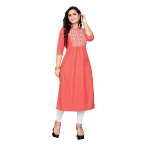 Women's Cotton Embroidery Straight Kurti