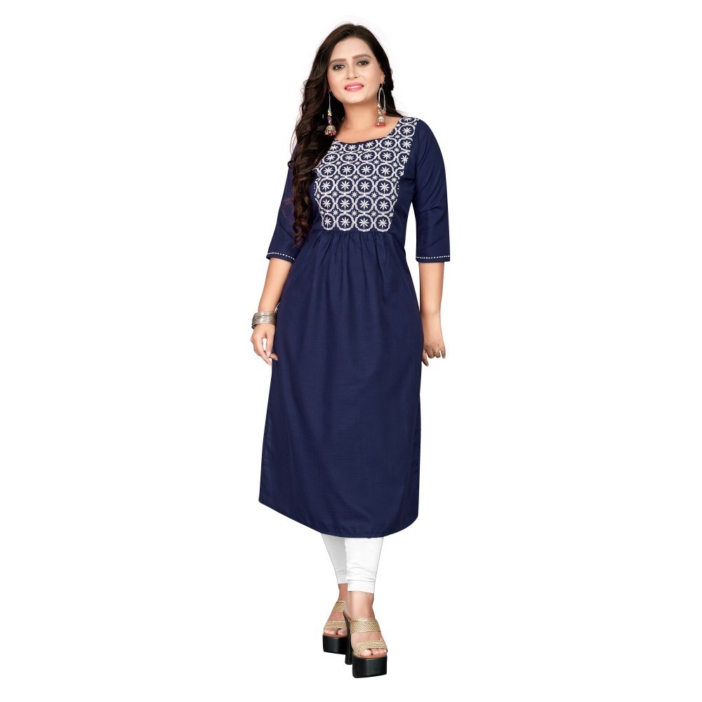 Women's Cotton Embroidery Straight Kurti