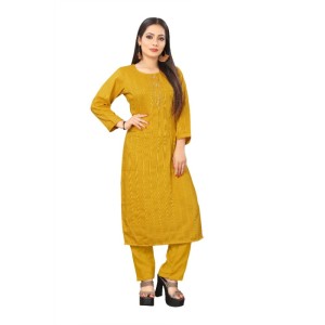 Women's Woven Work Rayon Regular 3/4th Sleeve Knee Length Kurti