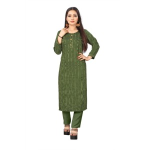Women's Woven Work Rayon Regular 3/4th Sleeve Knee Length Kurti