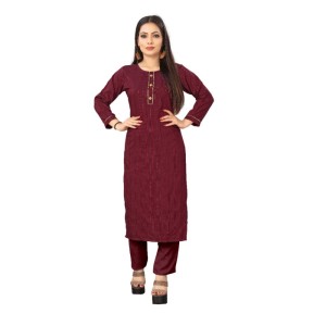 Women's Woven Work Rayon Regular 3/4th Sleeve Knee Length Kurti