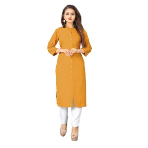 Women's Solid Rayon Roll Up 3/4th Sleeve Knee Length Kurti
