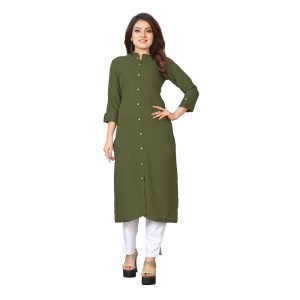 Women's Solid Rayon Roll Up 3/4th Sleeve Knee Length Kurti