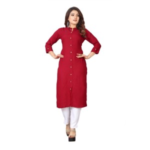 Women's Solid Rayon Roll Up 3/4th Sleeve Knee Length Kurti