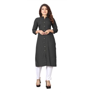Women's Solid Rayon Roll Up 3/4th Sleeve Knee Length Kurti