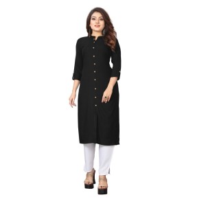 Women's Solid Rayon Roll Up 3/4th Sleeve Knee Length Kurti