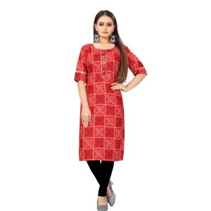 Women's Digial Print Bandhani Regular 3/4th Sleeve Knee Length Kurti
