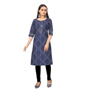 Women's Digial Print Bandhani Regular 3/4th Sleeve Knee Length Kurti