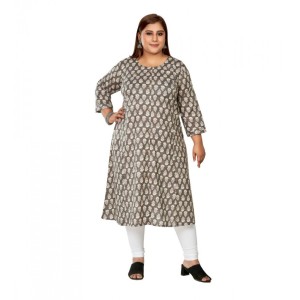 Women's Casual Pure Cotton 3/4th Sleeve Printed Grey Princess Cut A