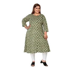 Women's Casual Pure Cotton 3/4th Sleeve Printed Green Princess Cut A